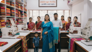 महाराष्ट्र की उद्यमी महिलाएं और पुरुष, सरकारी योजना के तहत स्वरोजगार को दर्शाते हुए।